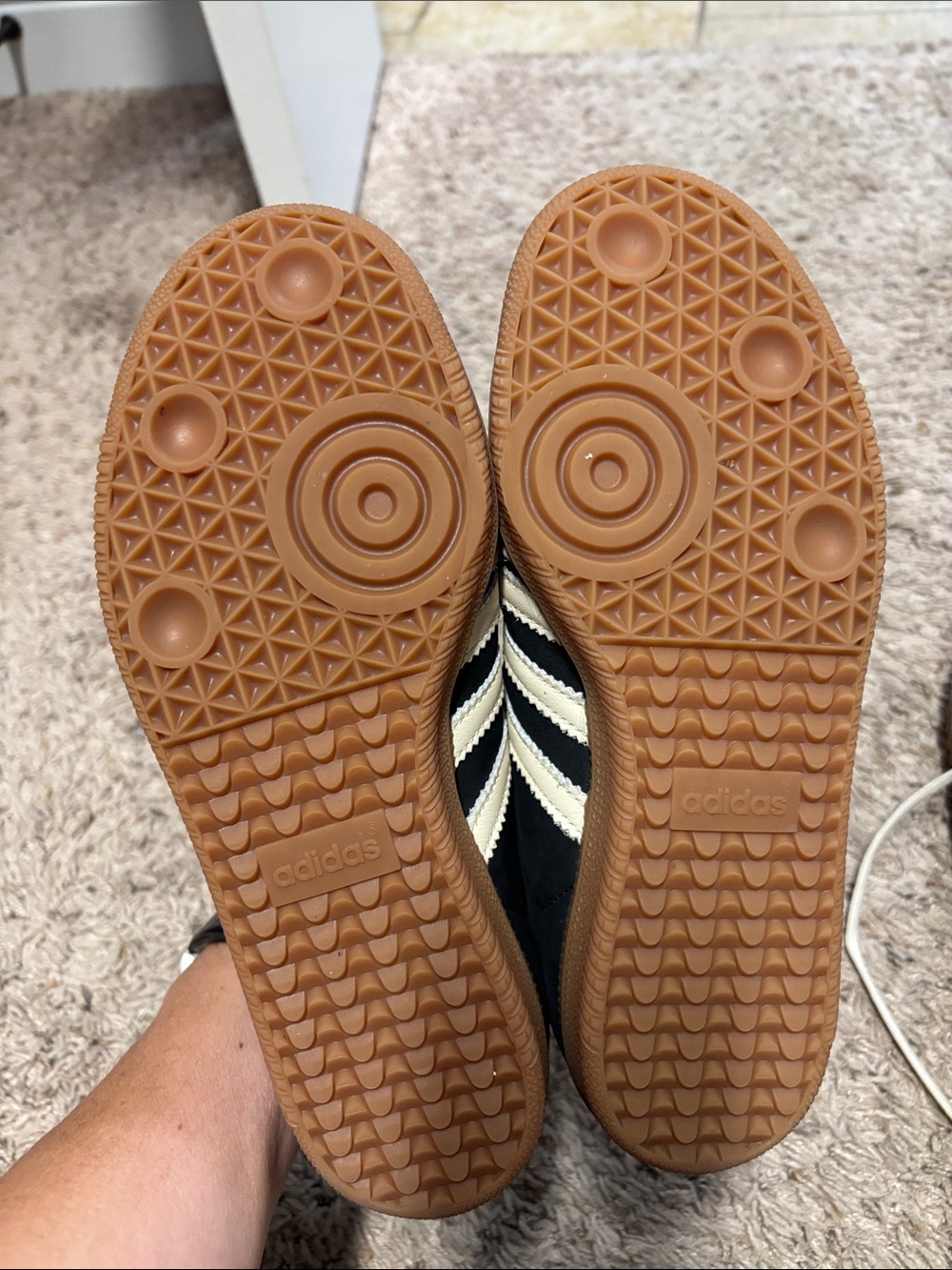 adidas women’s Samba Black and Cream Leather Sneakers with Gum Sole - Picture 2 of 5